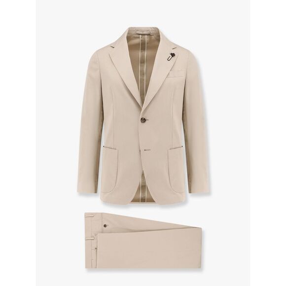 Lardini Men Stretch Cotton Suit With Iconic Removable Brooch